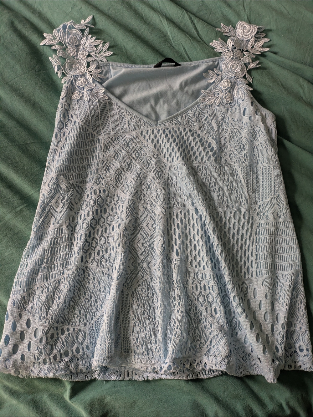 Lace Crochet Tank Top With Floral Applique Straps Mesh Lining Relaxed Fit Resort - Picture 4 of 10